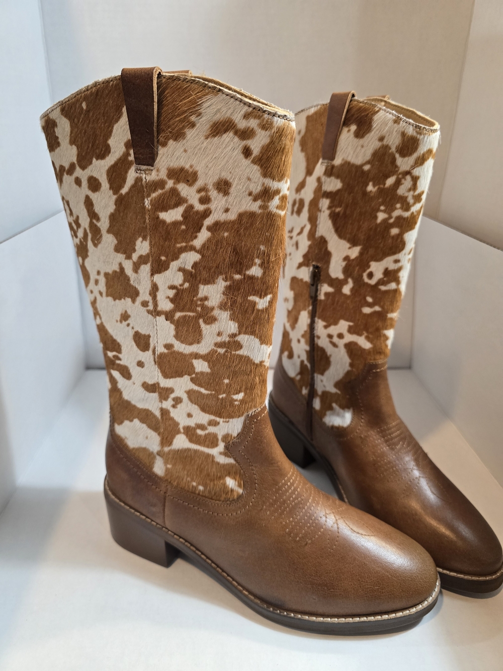 Myra Bag Brown and White Cowhide Western Boots for - Picture 2 of 5
